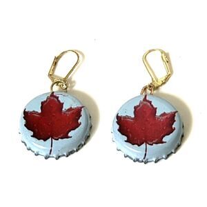 ARTISAN Maple Leaf Bottle Cap Leverback Earrings